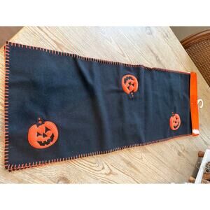 Halloween Pumpkin Wool Blend Table Runner Black Orange